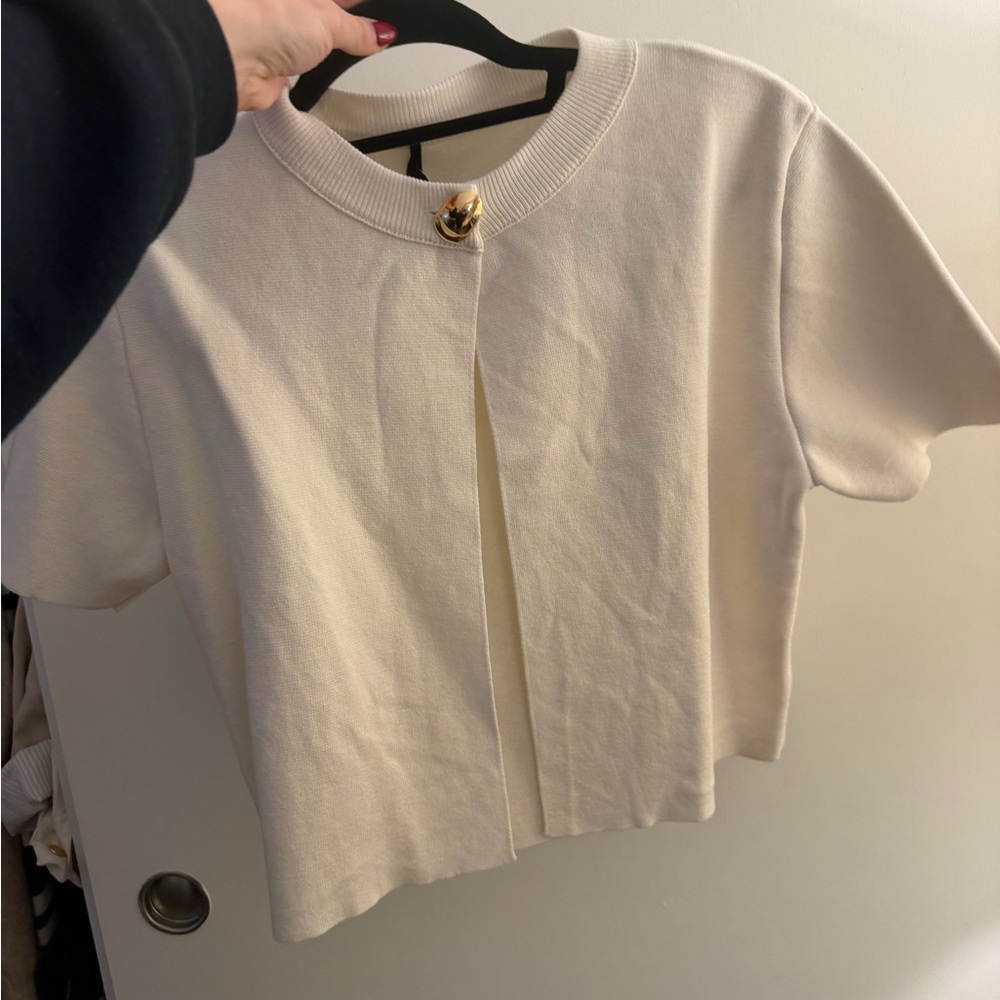 Zara Cream Crop Top with Gold Button
